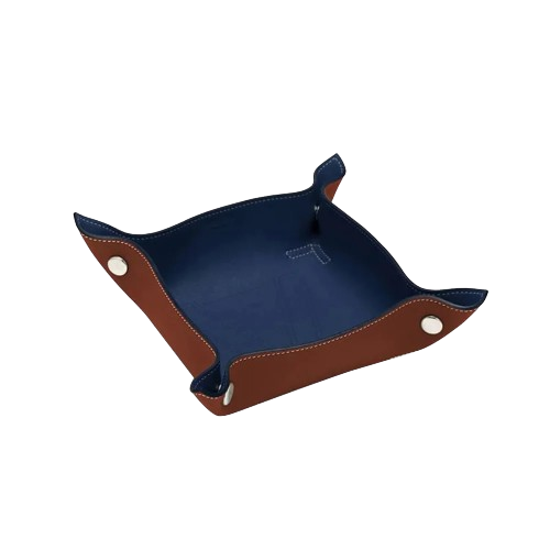 CALF LEATHER SERVING TRAY - BROWN/BLUE